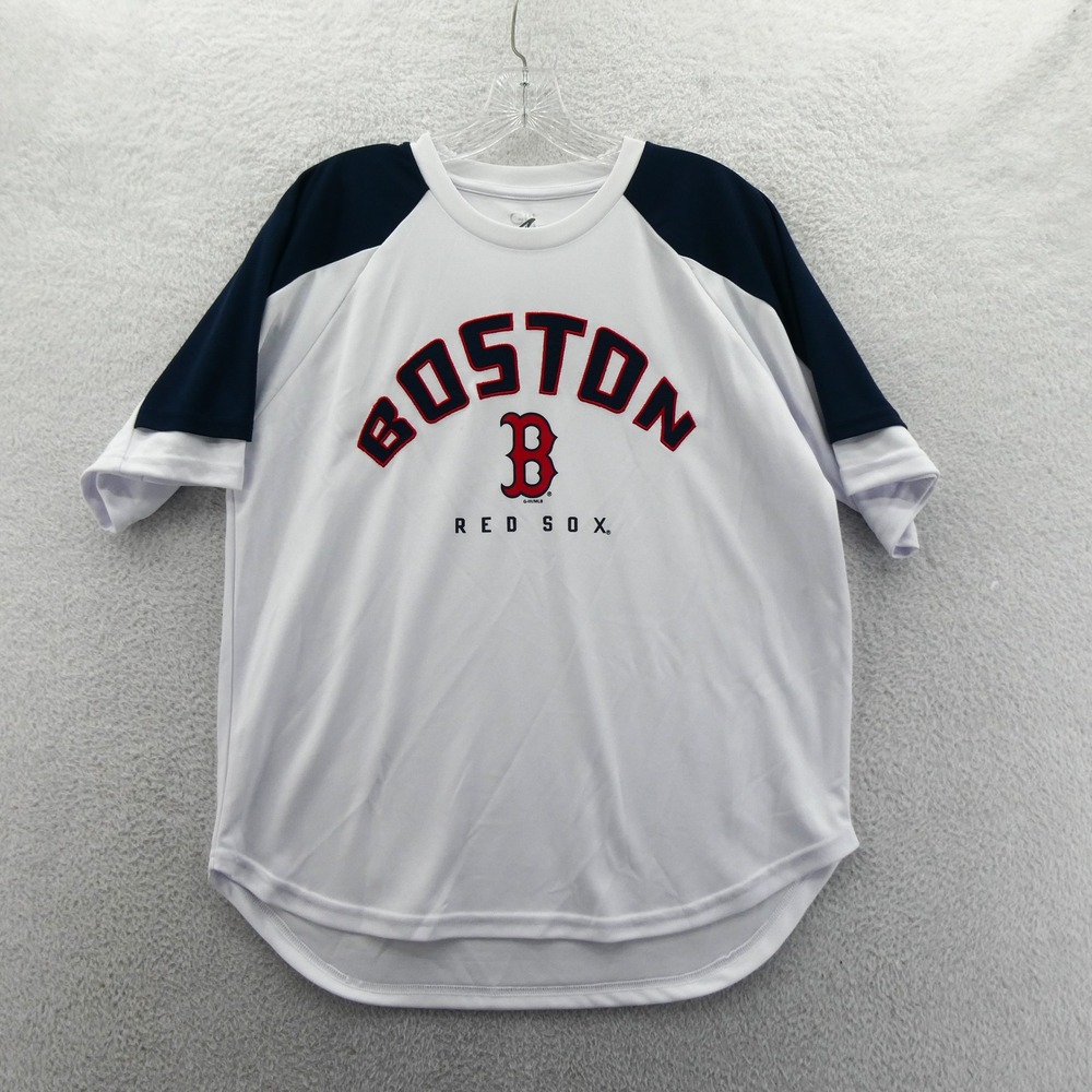 G-III Shirt‎ Womens Medium Boston Red Sox White Navy Raglan Applique Vintage Y2K